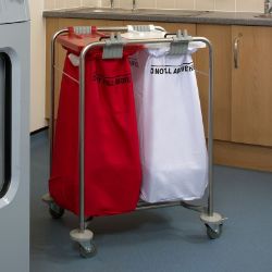  2 Bag Laundry Cart Frame Only - White & Red Lid (93cm x 66cm x 49cm) 