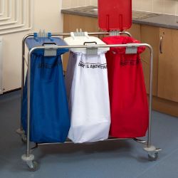 3 Bag Laundry Cart Frame Only - White, Red & Blue Lid (93cm x 100cm x 49cm) 