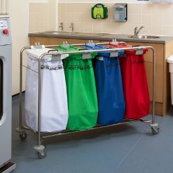 4 Bag Laundry Cart Frame Only - White, Red, Blue & Green Lid (93cm x 135cm x 49cm) 