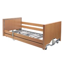 Picture of Casa Elite Care Home Bed (Covered End) Low in Beech with Wooden Side Rail Kit