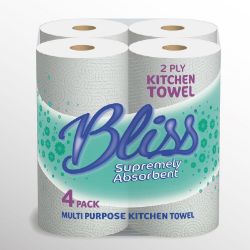 Bliss Kitchen Rolls - 2ply WHITE - 50 Sheet (6 x 4 Rolls) 
