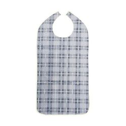 Picture of Adult Bib Long Length with Crumb Tray 90cm - Blue Check - Popper Fastening