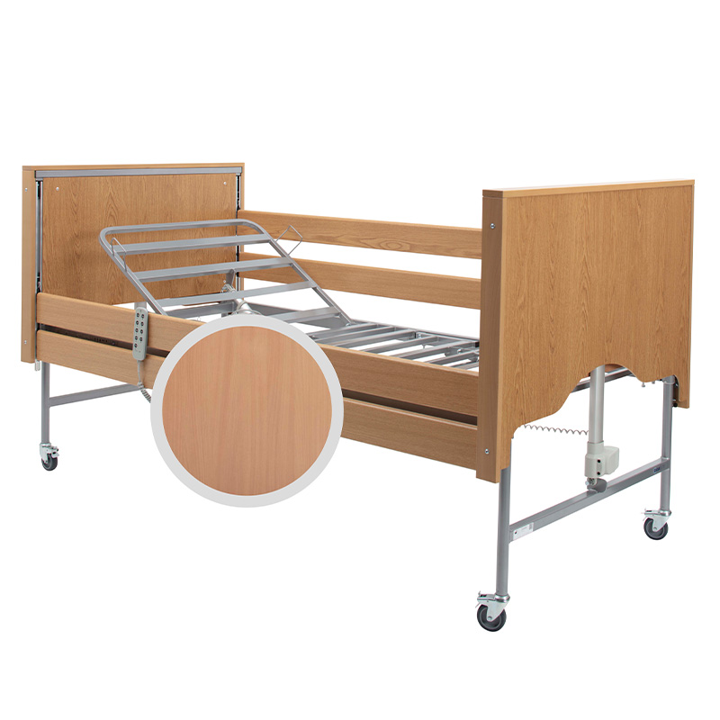 Picture of Casa Elite Care Home Bed (Covered End) Standard in Beech with Wooden Side Rail Kit