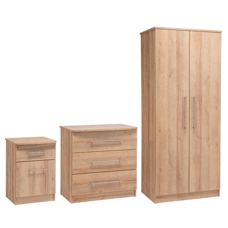  Karsson Bedroom Bundle - Double Wardrobe, Chest & Bedside Cabinet 