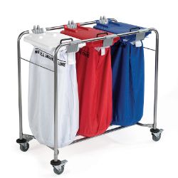 Picture of Medi-Carts - 3 Bag Laundry Trolley with White, Red & Blue Lid (93cm x 100cm x 49c