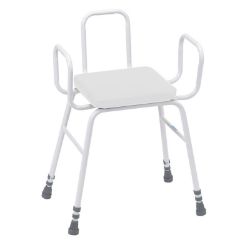 Picture of Perching Stool Foam Seat with Steel Back/Arms - Adjustable Height (White)
