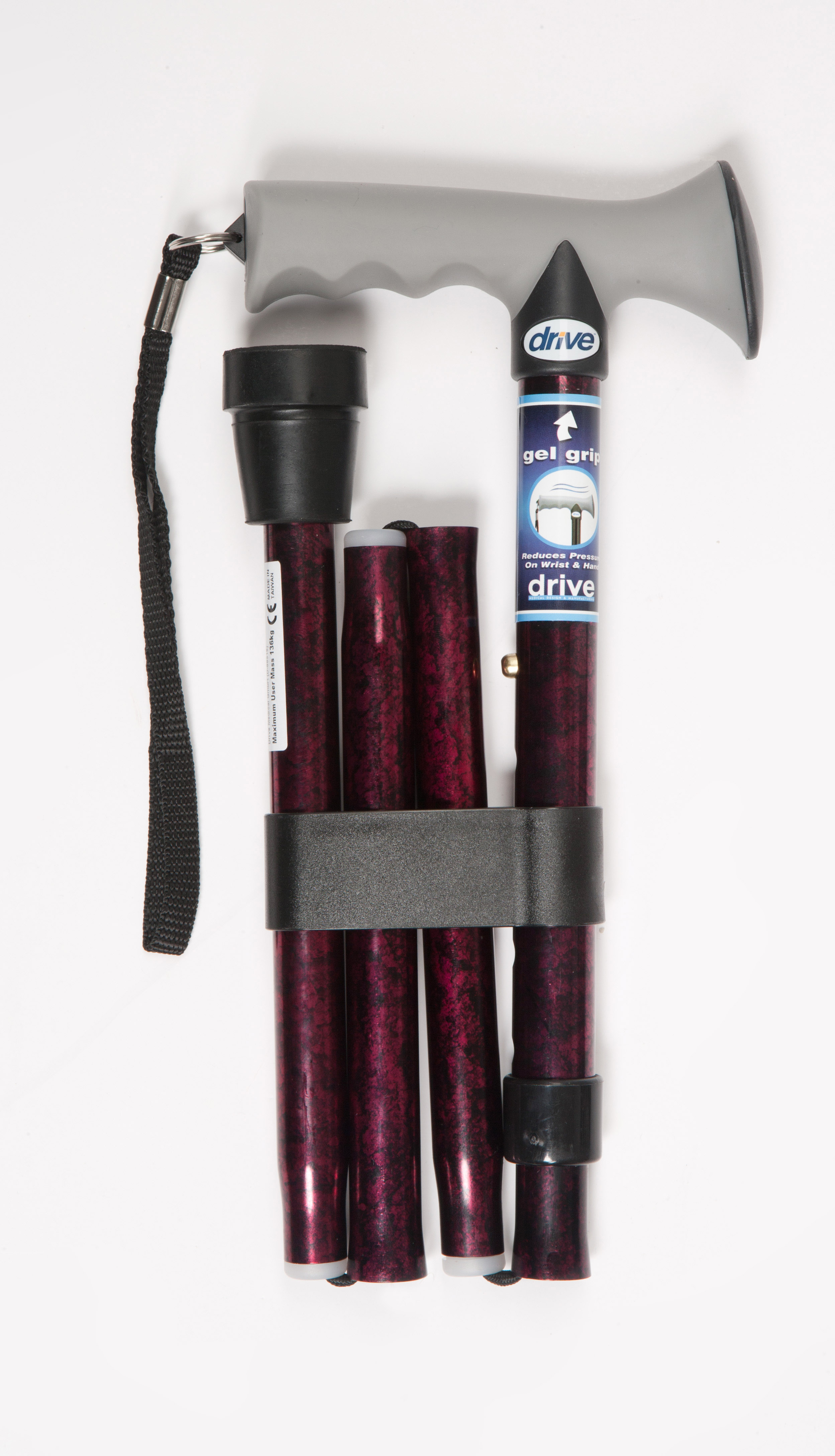 Picture of Folding Walking Stick with Gel Grip Handle - Red Crackle Pattern