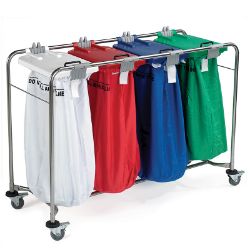 Picture of Medi-Carts - 4 Bag Laundry Trolley with White, Red, Blue, Green Lids (93cm x 135cm)